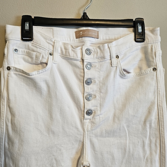 7 For All Mankind HW Crop Straight White Jeans Button Fly Size 30 - Picture 2 of 10